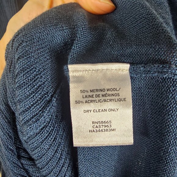 Halogen Merino Wool Blend Long Ribbed Cardigan L Teal Pockets Side Slits Relaxed - Picture 4 of 9